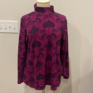 Chico's Purple and Black Floral Blouse Sz Large
